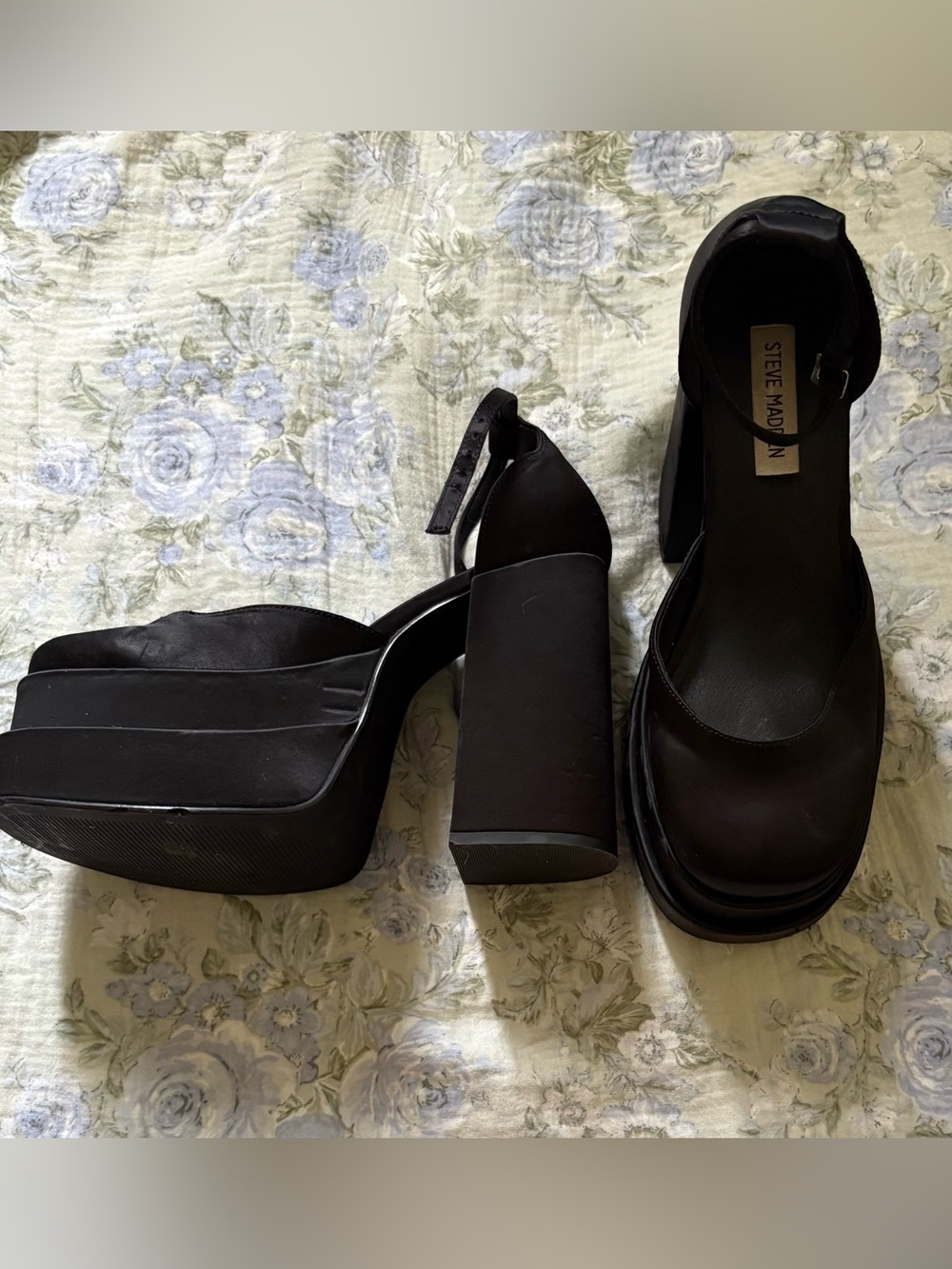Steve Madden Black Chunky Platform Ankle-Strap Pumps - Picture 1 of 4
